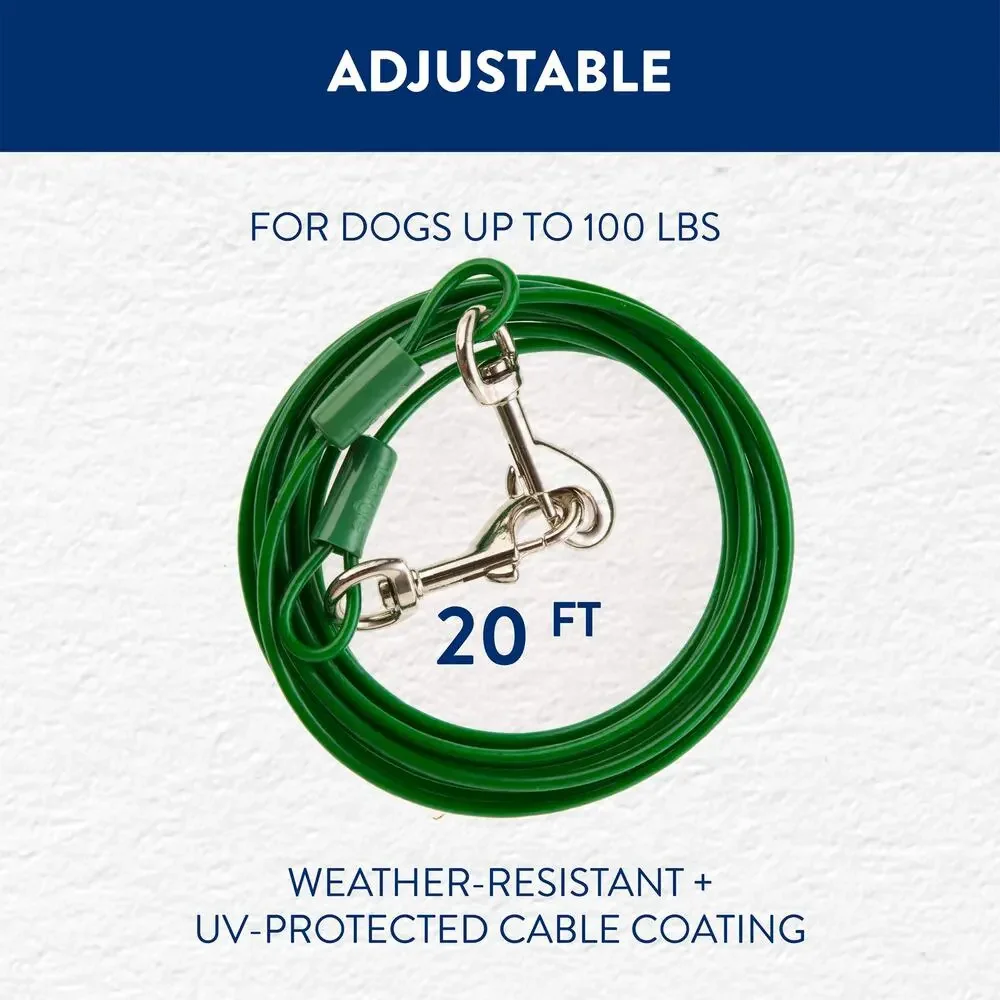 Top Paw 20' Dog Tie Out Green Large Adjustable For Dogs Up to 100lbs Outdoor NWT